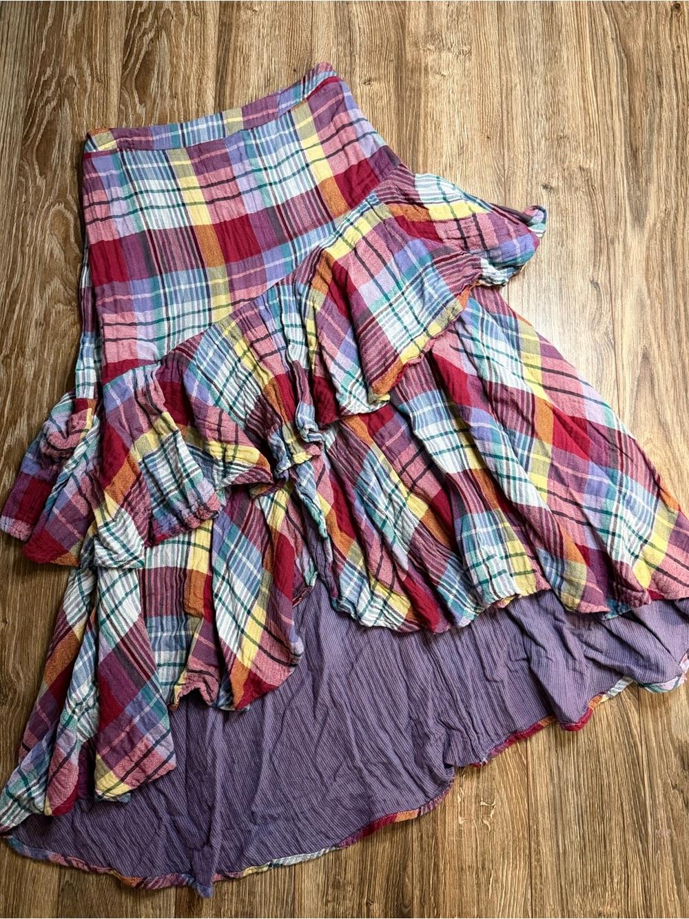 Sundance Multicolor Plaid Tiered Maxi Skirt - Red, Yellow, Blue, Purple